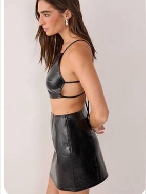 Black Faux Leather A-Line Mini Skirt - Women SZ LG
